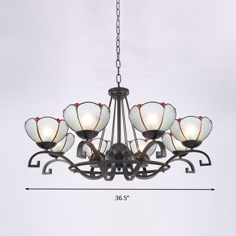 Glamorous Tiffany Chandelier with Frosted Glass Suspension and Multiple Sizes: 3, 6, or 8 Lights in Black (25" - 36.5" W)