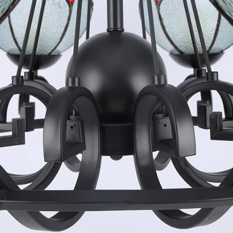 Glamorous Tiffany Chandelier with Frosted Glass Suspension and Multiple Sizes: 3, 6, or 8 Lights in Black (25" - 36.5" W)