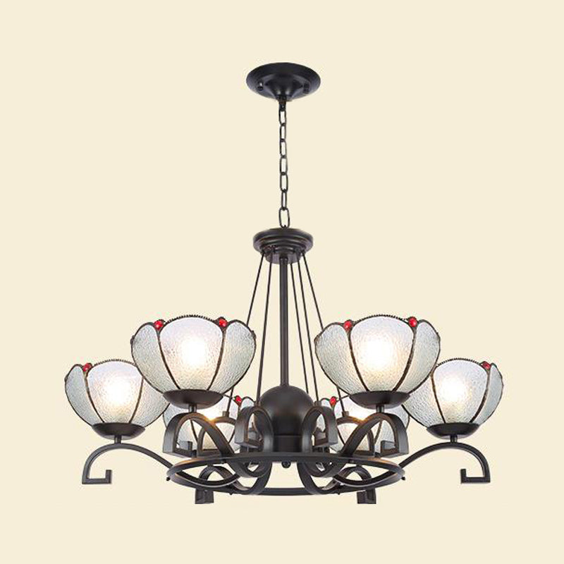 Glamorous Tiffany Chandelier with Frosted Glass Suspension and Multiple Sizes: 3, 6, or 8 Lights in Black (25" - 36.5" W)