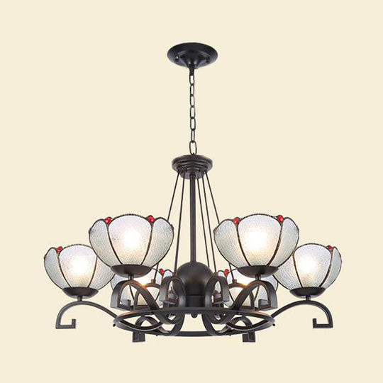 Glamorous Tiffany Chandelier with Frosted Glass Suspension and Multiple Sizes: 3, 6, or 8 Lights in Black (25" - 36.5" W)