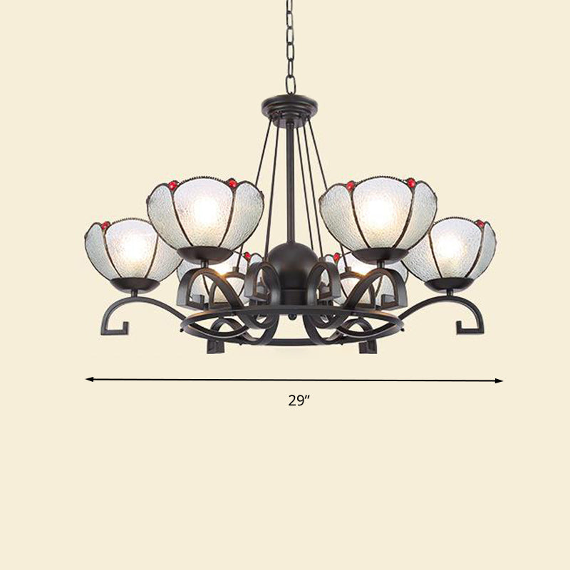 Glamorous Tiffany Chandelier with Frosted Glass Suspension and Multiple Sizes: 3, 6, or 8 Lights in Black (25" - 36.5" W)