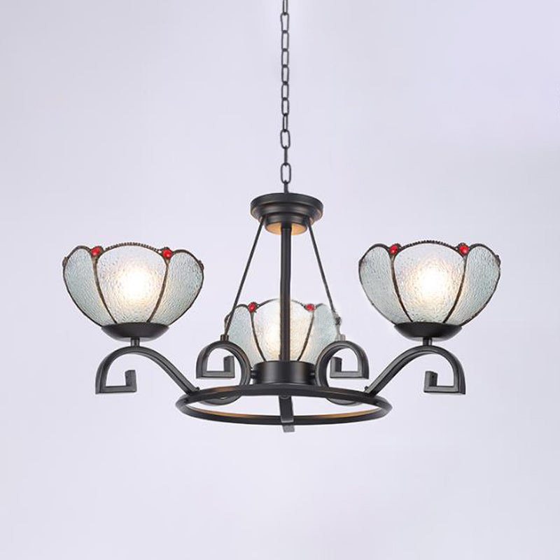 Glamorous Tiffany Chandelier with Frosted Glass Suspension and Multiple Sizes: 3, 6, or 8 Lights in Black (25" - 36.5" W)