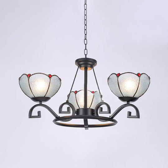 Tiffany Chandelier Light With Gem And Pearl Details Frosted Glass Suspension Fixture In Black -