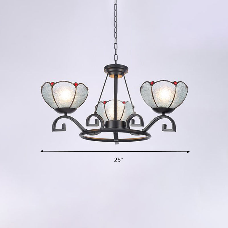 Glamorous Tiffany Chandelier with Frosted Glass Suspension and Multiple Sizes: 3, 6, or 8 Lights in Black (25" - 36.5" W)