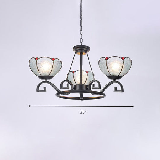 Glamorous Tiffany Chandelier with Frosted Glass Suspension and Multiple Sizes: 3, 6, or 8 Lights in Black (25" - 36.5" W)