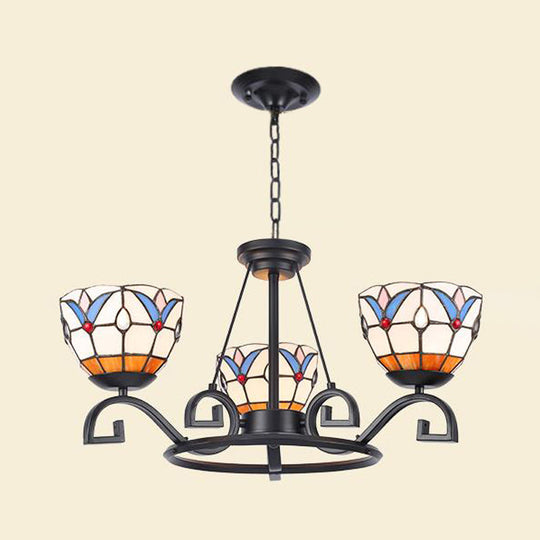 Glamorous Tiffany Chandelier with Frosted Glass Suspension and Multiple Sizes: 3, 6, or 8 Lights in Black (25" - 36.5" W)