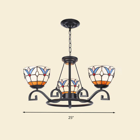 Glamorous Tiffany Chandelier with Frosted Glass Suspension and Multiple Sizes: 3, 6, or 8 Lights in Black (25" - 36.5" W)