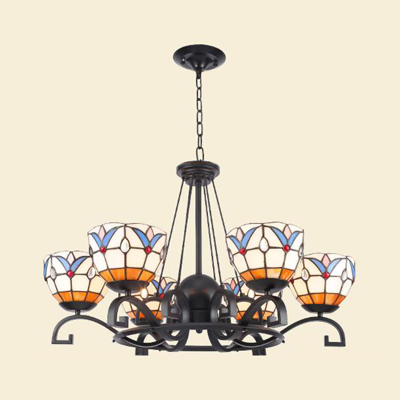 Glamorous Tiffany Chandelier with Frosted Glass Suspension and Multiple Sizes: 3, 6, or 8 Lights in Black (25" - 36.5" W)