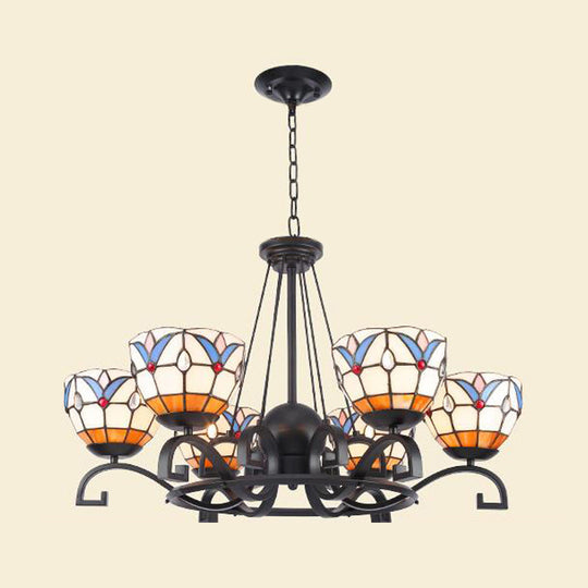 Glamorous Tiffany Chandelier with Frosted Glass Suspension and Multiple Sizes: 3, 6, or 8 Lights in Black (25" - 36.5" W)