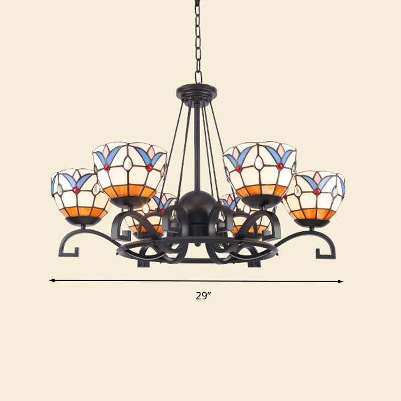 Glamorous Tiffany Chandelier with Frosted Glass Suspension and Multiple Sizes: 3, 6, or 8 Lights in Black (25" - 36.5" W)