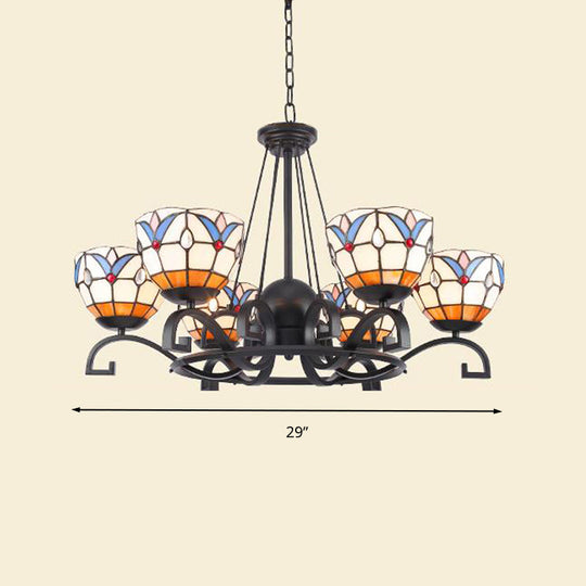 Glamorous Tiffany Chandelier with Frosted Glass Suspension and Multiple Sizes: 3, 6, or 8 Lights in Black (25" - 36.5" W)