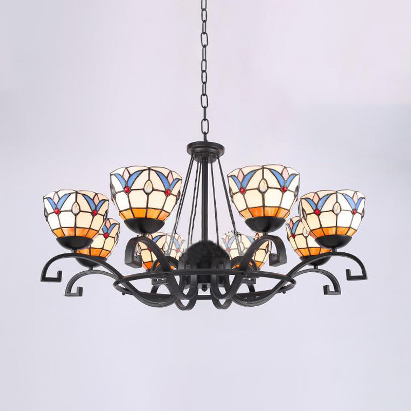 Glamorous Tiffany Chandelier with Frosted Glass Suspension and Multiple Sizes: 3, 6, or 8 Lights in Black (25" - 36.5" W)