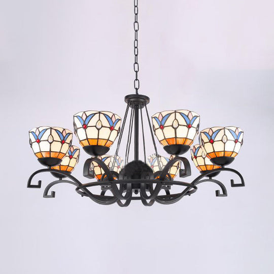 Glamorous Tiffany Chandelier with Frosted Glass Suspension and Multiple Sizes: 3, 6, or 8 Lights in Black (25" - 36.5" W)