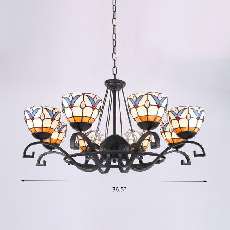 Glamorous Tiffany Chandelier with Frosted Glass Suspension and Multiple Sizes: 3, 6, or 8 Lights in Black (25" - 36.5" W)