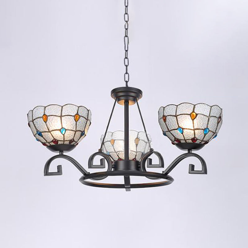 Glamorous Tiffany Chandelier with Frosted Glass Suspension and Multiple Sizes: 3, 6, or 8 Lights in Black (25" - 36.5" W)