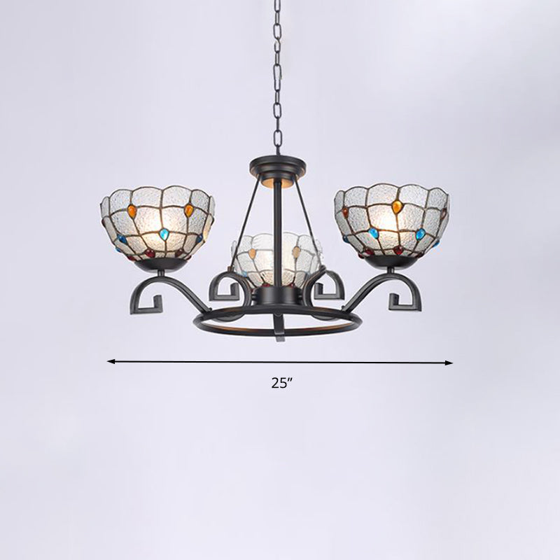 Glamorous Tiffany Chandelier with Frosted Glass Suspension and Multiple Sizes: 3, 6, or 8 Lights in Black (25" - 36.5" W)