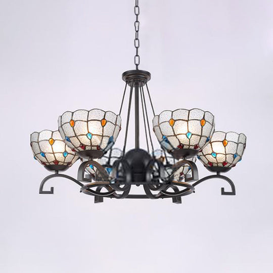 Glamorous Tiffany Chandelier with Frosted Glass Suspension and Multiple Sizes: 3, 6, or 8 Lights in Black (25" - 36.5" W)