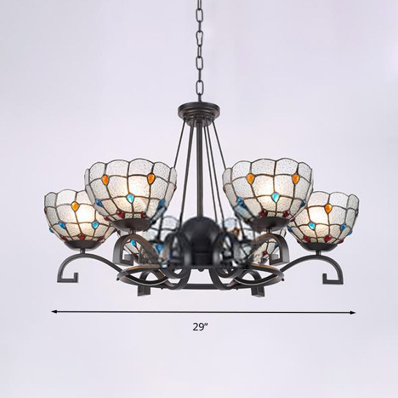 Glamorous Tiffany Chandelier with Frosted Glass Suspension and Multiple Sizes: 3, 6, or 8 Lights in Black (25" - 36.5" W)