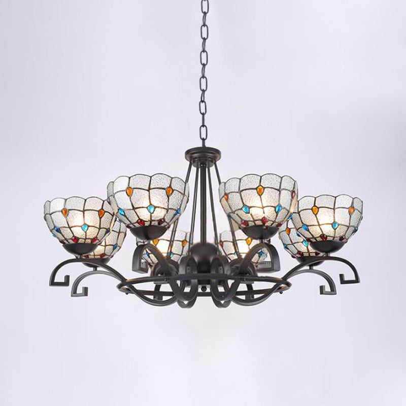 Glamorous Tiffany Chandelier with Frosted Glass Suspension and Multiple Sizes: 3, 6, or 8 Lights in Black (25" - 36.5" W)