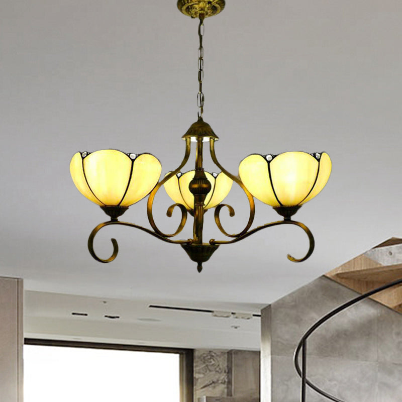 Scalloped Tiffany Chandelier: Yellow/Blue Stained Glass, 3/6/8 Lights, Hanging Fixture