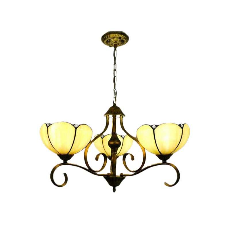 Scalloped Tiffany Chandelier: Yellow/Blue Stained Glass, 3/6/8 Lights, Hanging Fixture