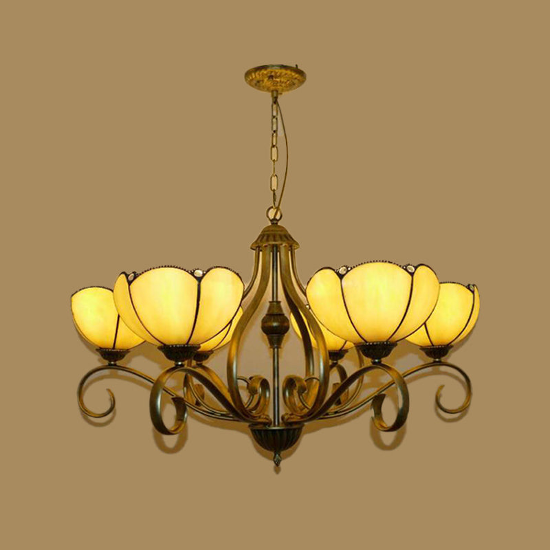 Scalloped Tiffany Chandelier: Yellow/Blue Stained Glass, 3/6/8 Lights, Hanging Fixture