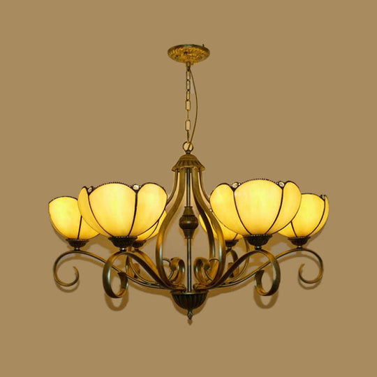 Scalloped Tiffany Chandelier: Yellow/Blue Stained Glass, 3/6/8 Lights, Hanging Fixture