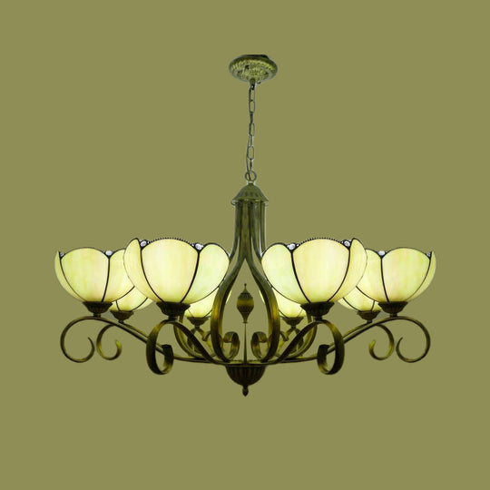 Scalloped Tiffany Chandelier: Yellow/Blue Stained Glass, 3/6/8 Lights, Hanging Fixture