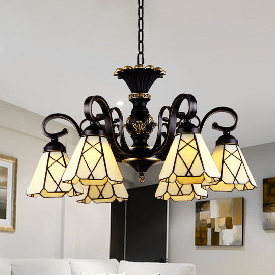 Baroque Yellow Glass Cone Chandelier - 5/6/8 Lights - Black Ceiling Suspension Lamp