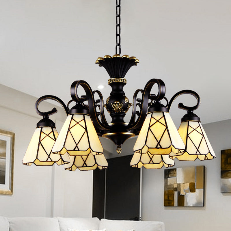 Yellow Glass Cone Chandelier Baroque Ceiling Suspension Lamp (5/6/8 Lights Black) 6 /