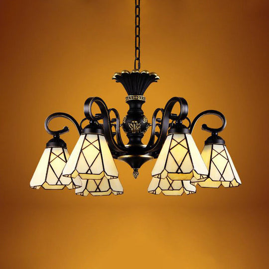 Yellow Glass Cone Chandelier Baroque Ceiling Suspension Lamp (5/6/8 Lights Black)