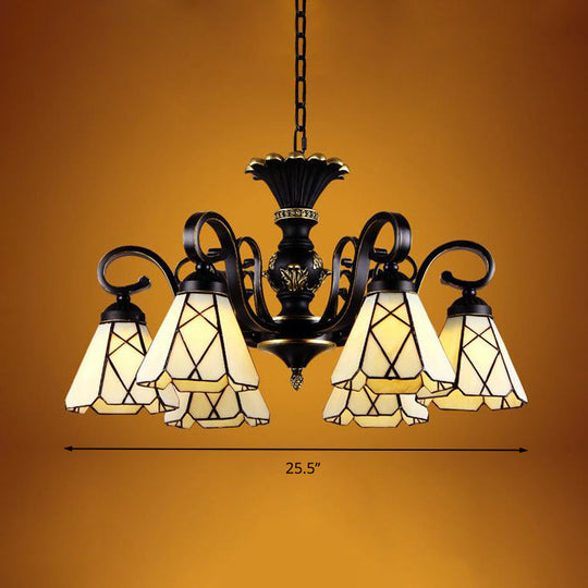 Yellow Glass Cone Chandelier Baroque Ceiling Suspension Lamp (5/6/8 Lights Black)