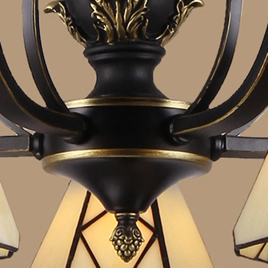 Yellow Glass Cone Chandelier Baroque Ceiling Suspension Lamp (5/6/8 Lights Black)