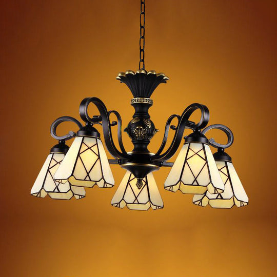 Baroque Yellow Glass Cone Chandelier - 5/6/8 Lights - Black Ceiling Suspension Lamp