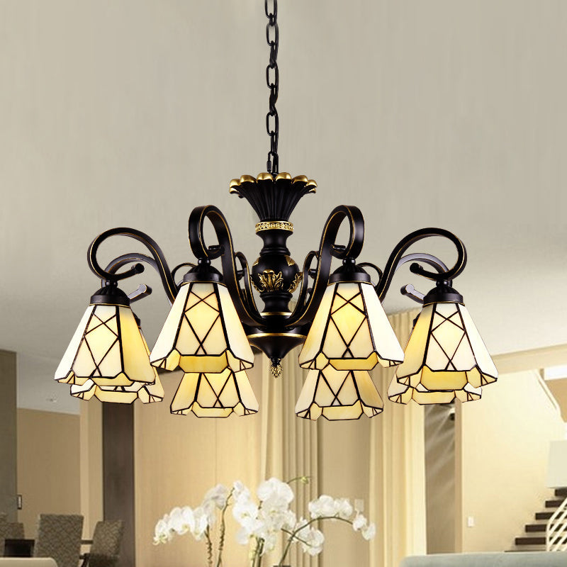 Baroque Yellow Glass Cone Chandelier - 5/6/8 Lights - Black Ceiling Suspension Lamp