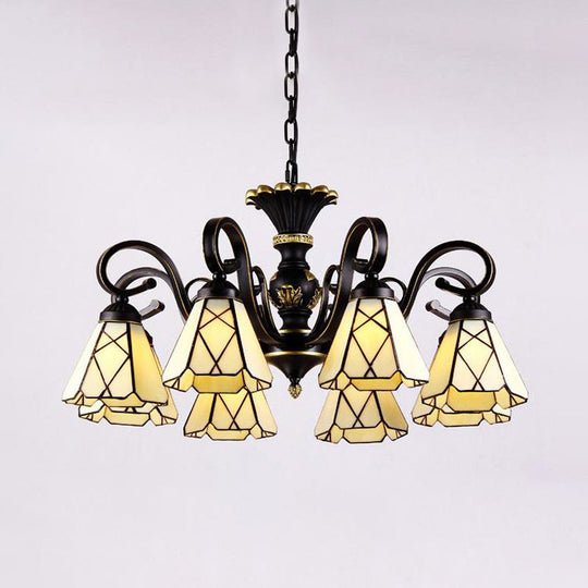 Yellow Glass Cone Chandelier Baroque Ceiling Suspension Lamp (5/6/8 Lights Black)