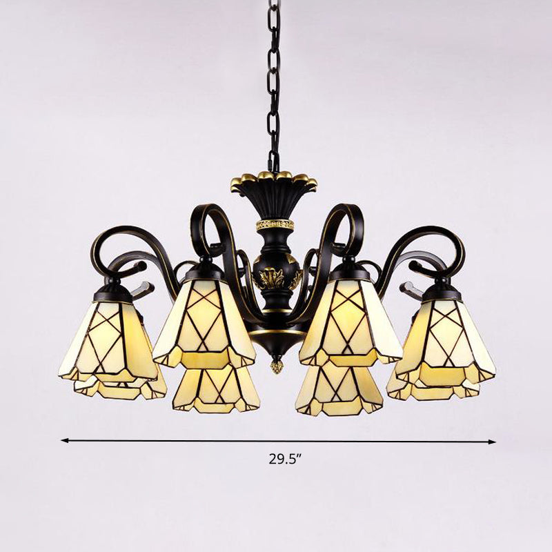 Yellow Glass Cone Chandelier Baroque Ceiling Suspension Lamp (5/6/8 Lights Black)