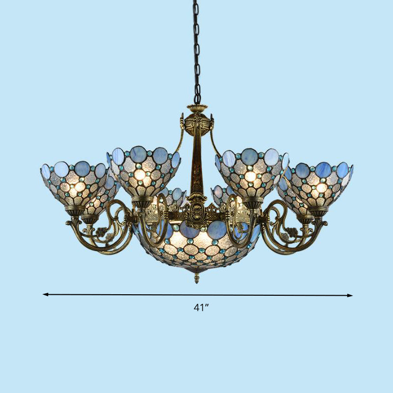 Bronze Beaded Chandelier Lamp - Antique Style, 3/8/11 Lights, Cut Glass Hanging Kit for Living Room