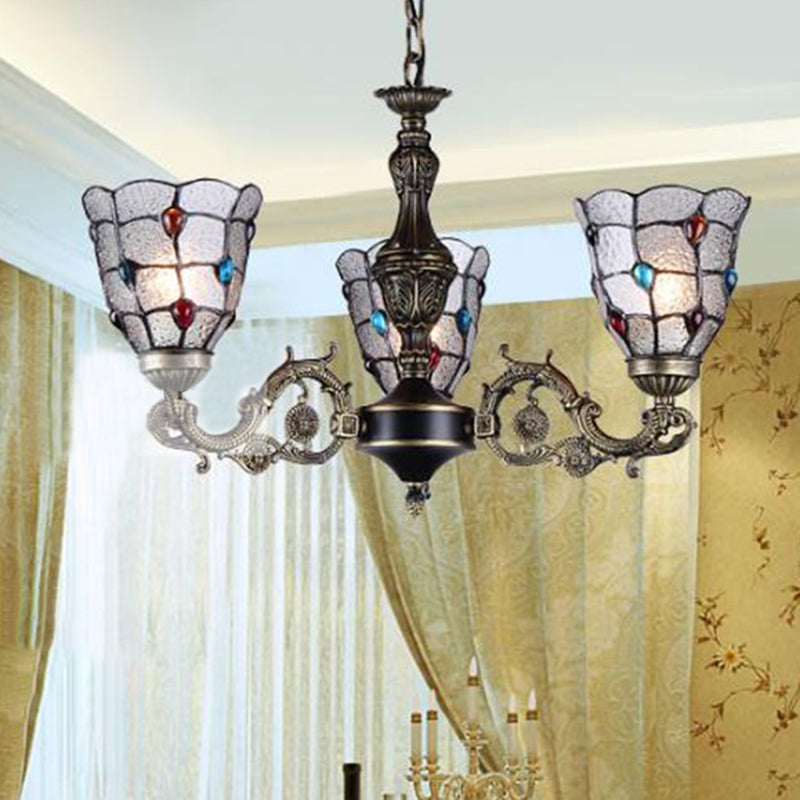 Mediterranean Glass Jeweled Bronze Chandelier Light Fixture With Multiple Lights 3 / Antique