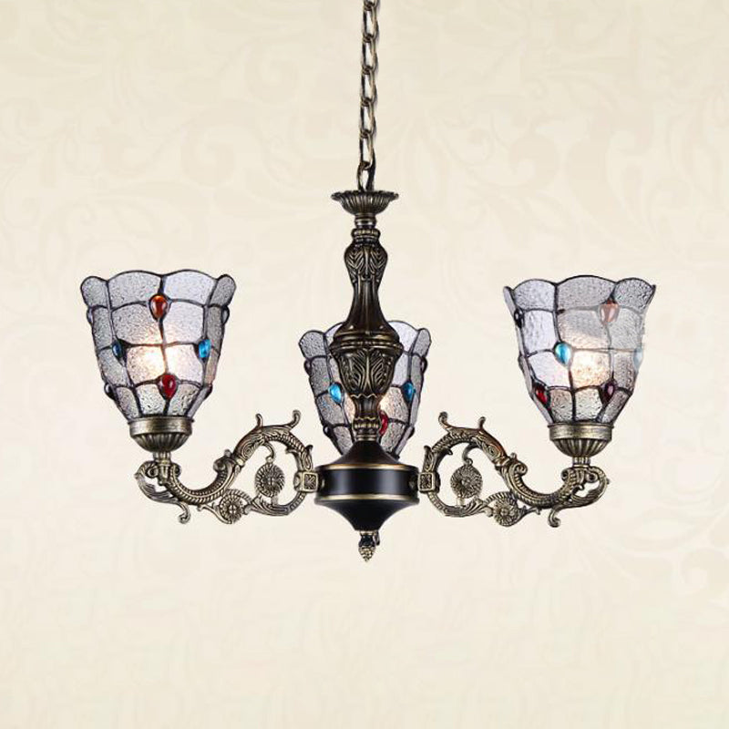 Mediterranean Glass Jeweled Bronze Chandelier Light Fixture With Multiple Lights