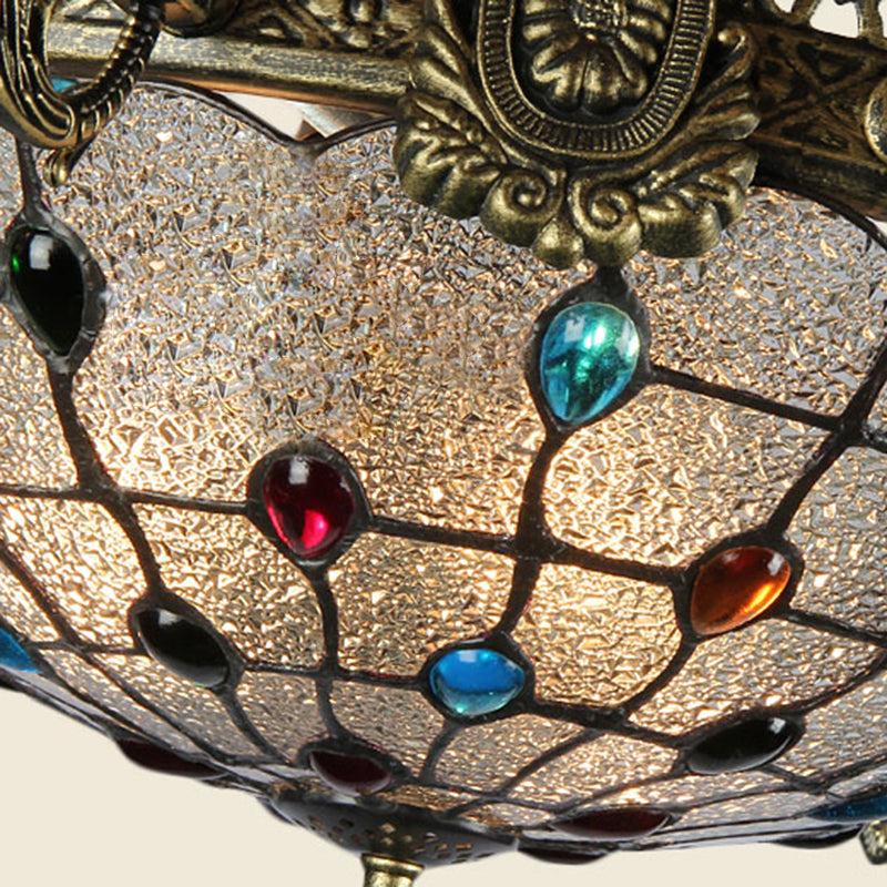 Mediterranean Glass Jeweled Bronze Chandelier Light Fixture With Multiple Lights