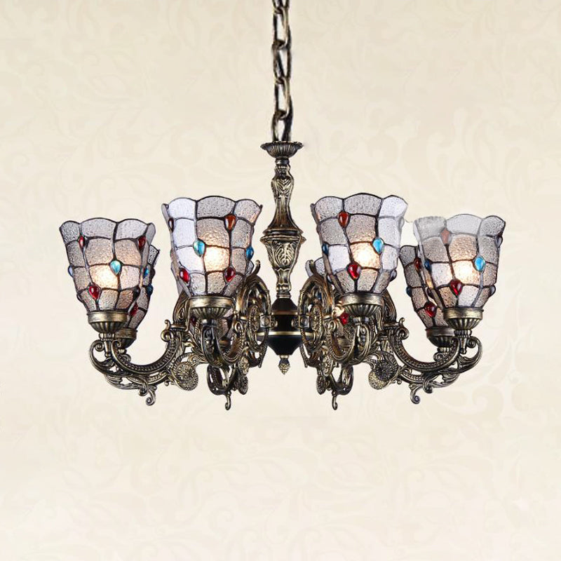 Mediterranean Glass Jeweled Bronze Chandelier Light Fixture With Multiple Lights