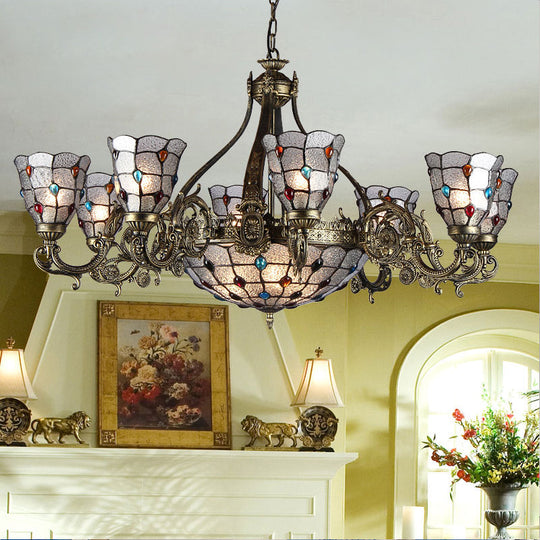 Mediterranean Glass Jeweled Bronze Chandelier Light Fixture With Multiple Lights 11 / Antique