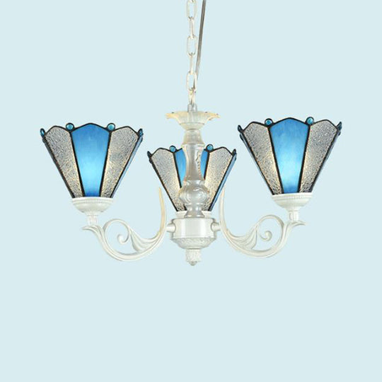 Frosted Blue Conical Glass Chandelier Lamp - Baroque Design with 3/9/11 Lights - Elegant Cream Hanging Pendant Light for Living Room