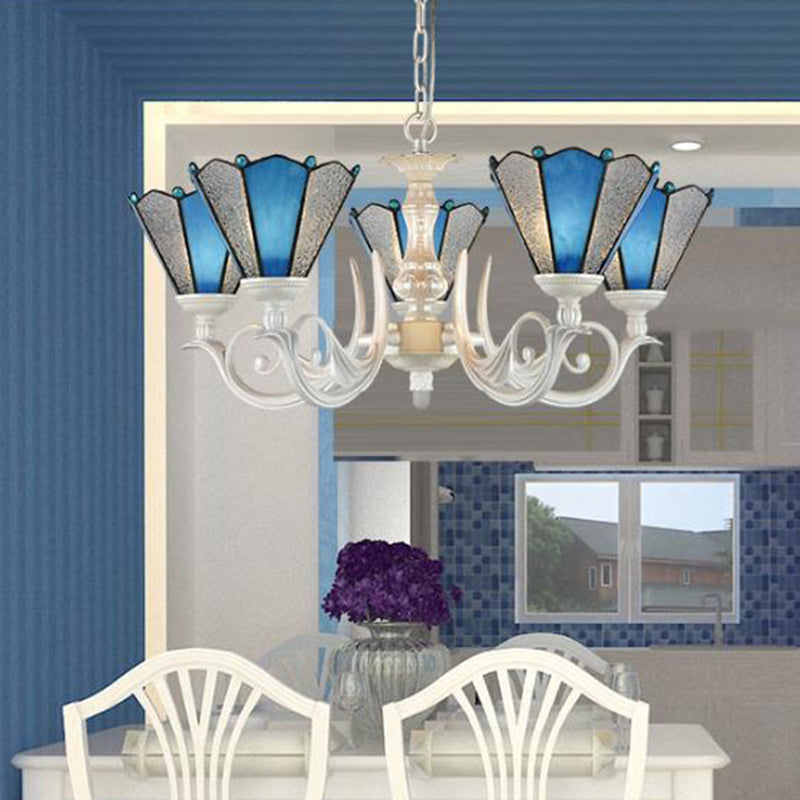 Frosted Blue Conical Glass Chandelier Lamp - Baroque Design with 3/9/11 Lights - Elegant Cream Hanging Pendant Light for Living Room