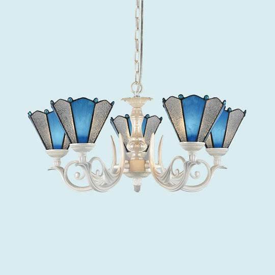 Frosted Blue Conical Glass Chandelier Lamp - Baroque Design with 3/9/11 Lights - Elegant Cream Hanging Pendant Light for Living Room