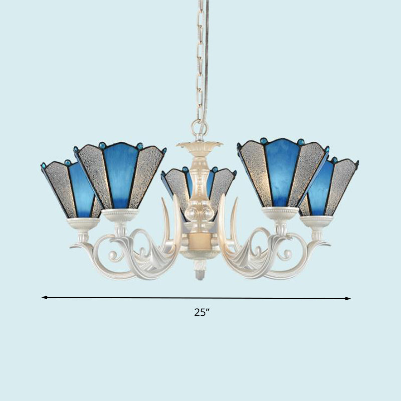 Frosted Blue Conical Glass Chandelier Lamp - Baroque Design with 3/9/11 Lights - Elegant Cream Hanging Pendant Light for Living Room