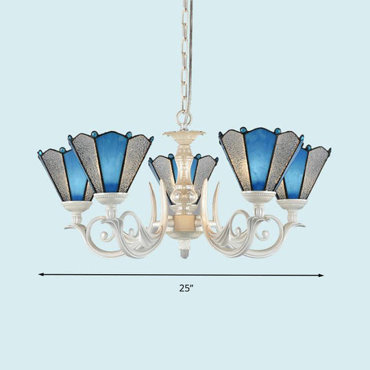 Frosted Blue Conical Glass Chandelier Lamp - Baroque Design with 3/9/11 Lights - Elegant Cream Hanging Pendant Light for Living Room