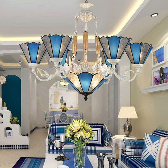 Blue Frosted Glass Chandelier With Baroque Design - 3/9/11 Lights Hanging Pendant Light For Living