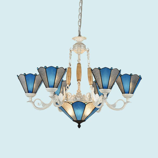 Frosted Blue Conical Glass Chandelier Lamp - Baroque Design with 3/9/11 Lights - Elegant Cream Hanging Pendant Light for Living Room